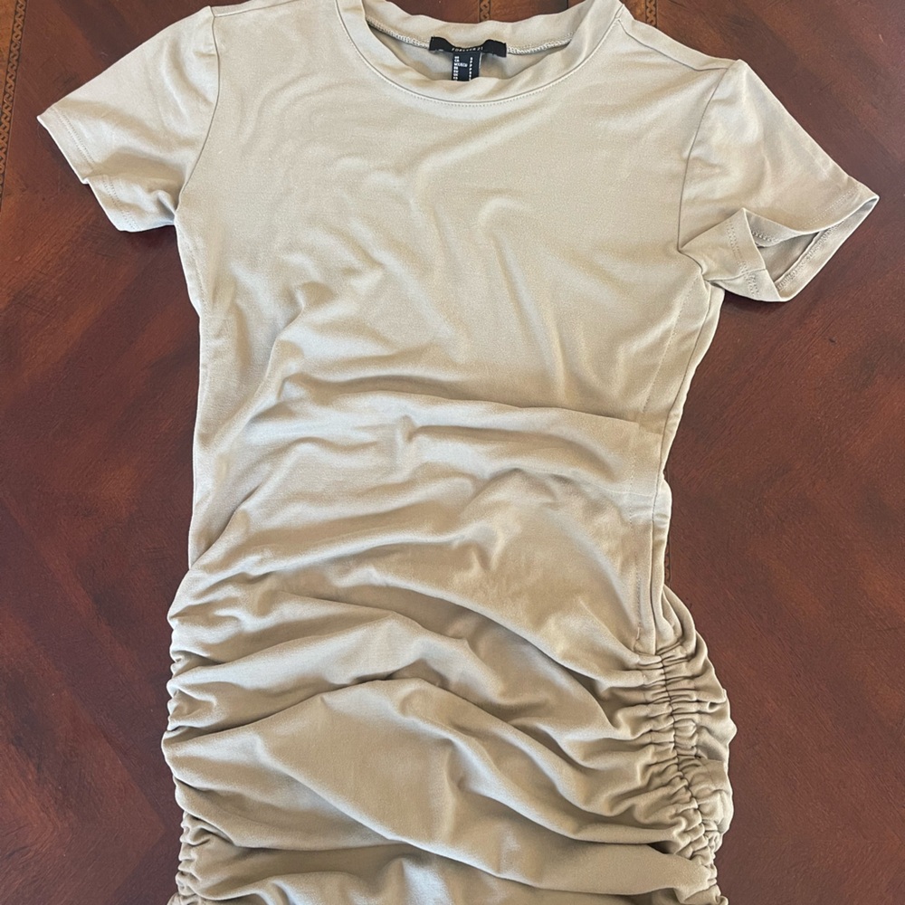 Forever 21 Ruched Light Green T-Shirt Dress with Ties Size Small